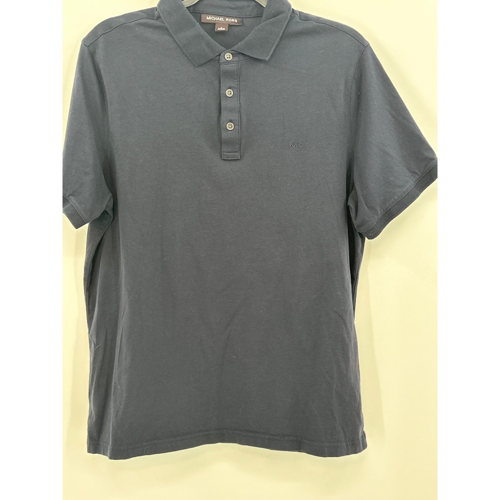 Michael Kors Mens Short Sleeve Polo Shirt Navy Blue‎ Logo Size L 1332